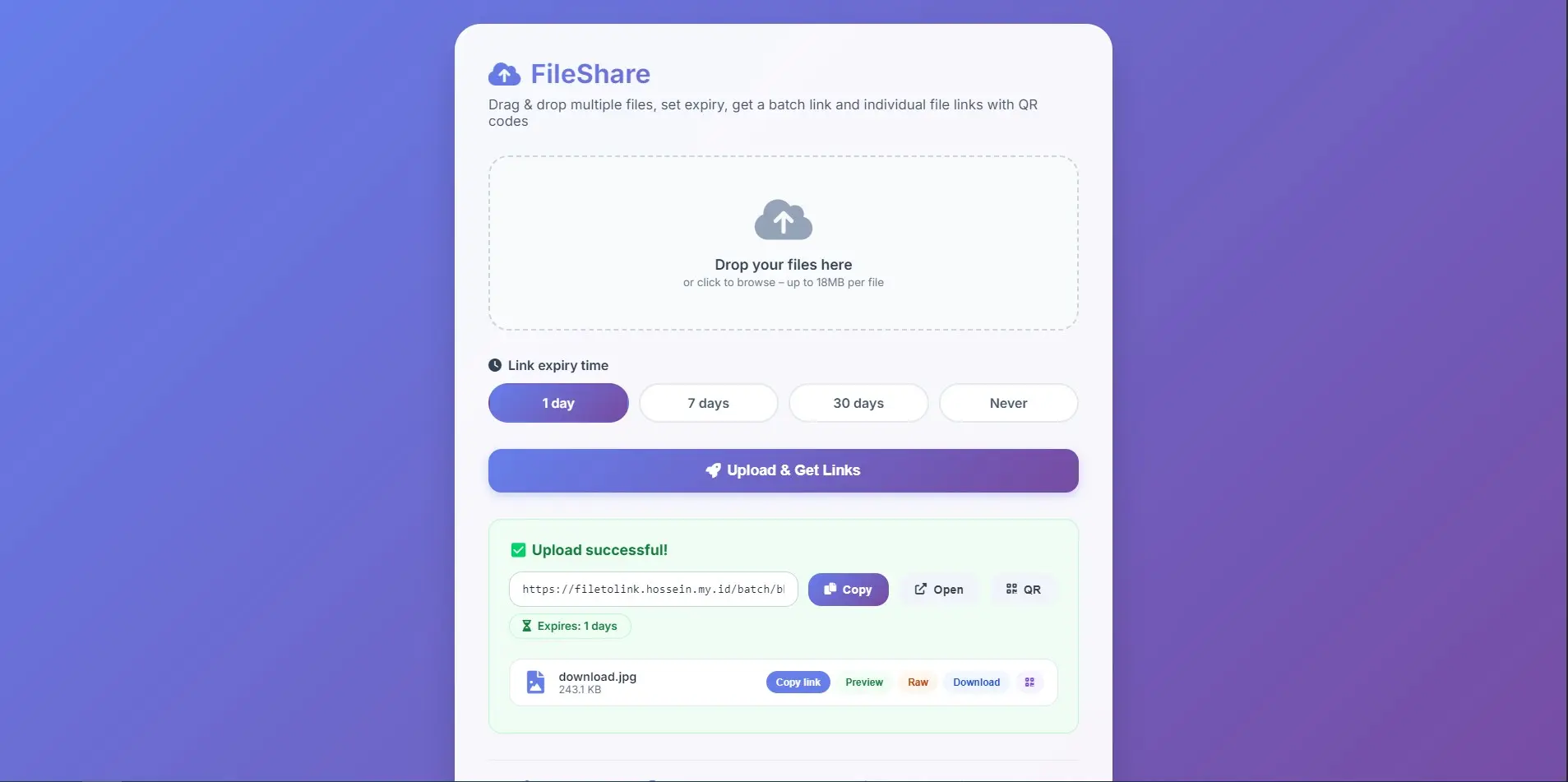 File to Link — file-sharing utility preview